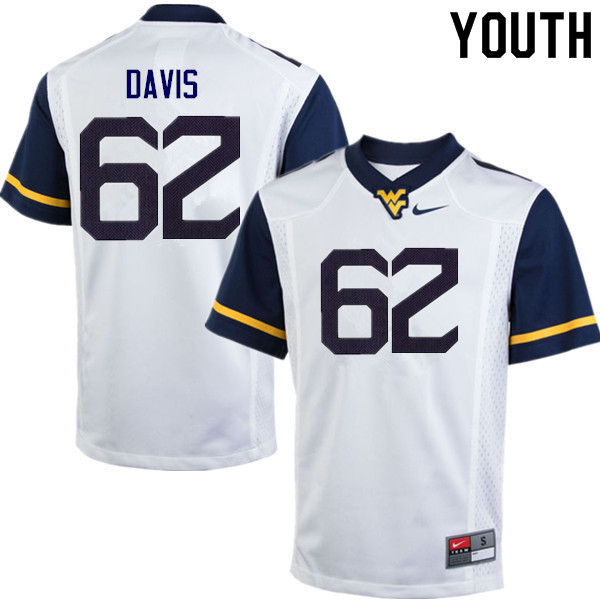 NCAA Youth Zach Davis West Virginia Mountaineers White #62 Nike Stitched Football College Authentic Jersey HU23Q18BJ